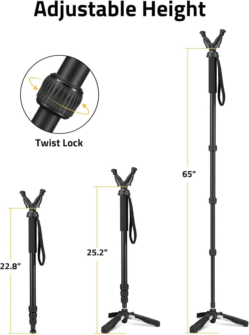 Trakiom Shooting Stick Rifle Monopod with 360° Rotatable V Yoke Rest, Hunting Rifle Tripod with Tri-Stand Base Gun Stick for Shooting and Hunting, Black - Image 5